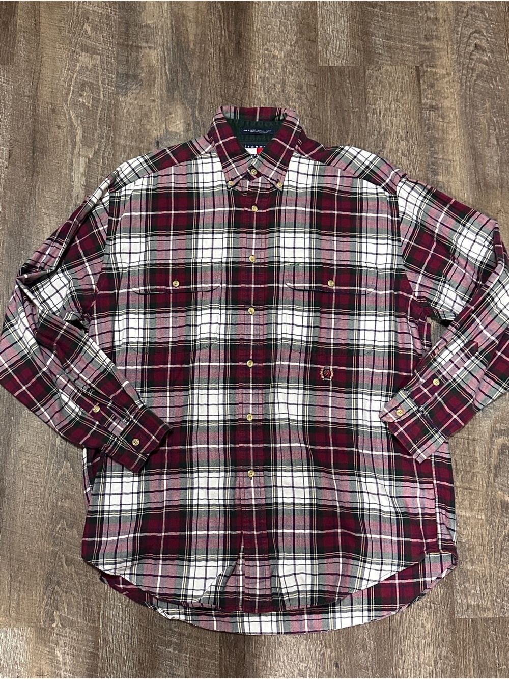 Vintage Men’s Tommy Hilfiger Plaid Dress Button Down Up Shirt Medium 100% Cotton